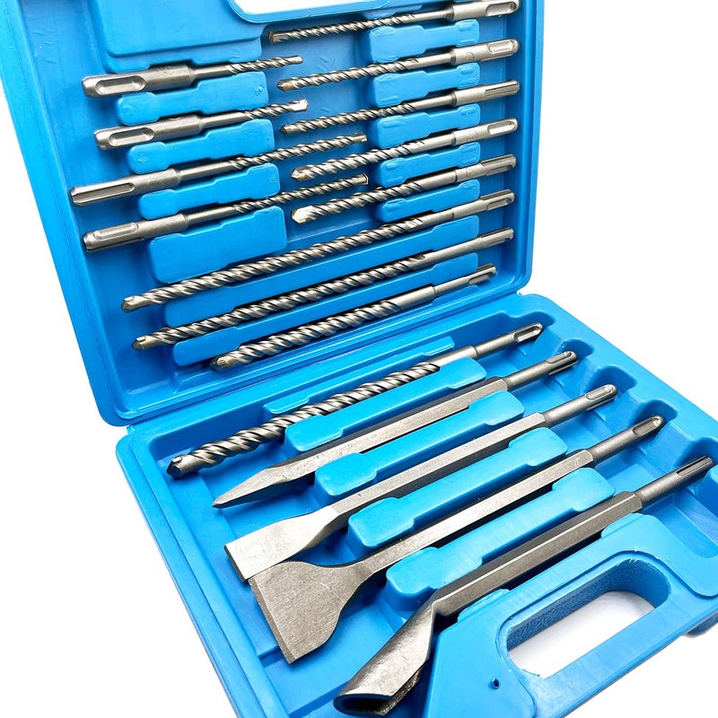 JFOGO Rotary Hammer Drill Bits Set & Chisels- 17 Pieces SDS Plus Concrete Masonry Hole Tool for Concrete,Brick,Block,Stone,Masonry - Image 1